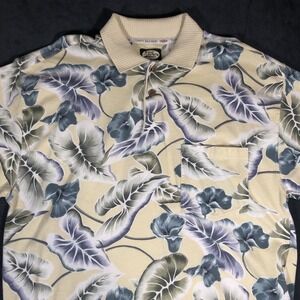Vintage Tommy Bahama Yellow Floral Short Sleeve Polo Hawaiian Shirt Size Medium